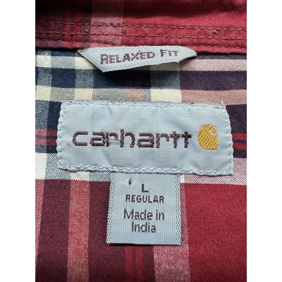 Carhartt‎ Shirt Mens L Relaxed Fit Red Plaid Short Sleeve Cotton Button Down - Picture 3 of 5